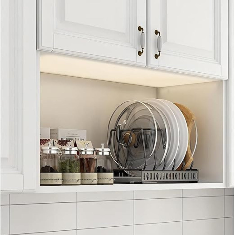 Adjustable Iron Pot Lid and Utensils Storage Rack
