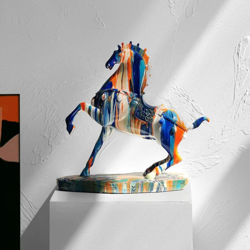 Colorful Graffiti Bull Sculpture in Resin