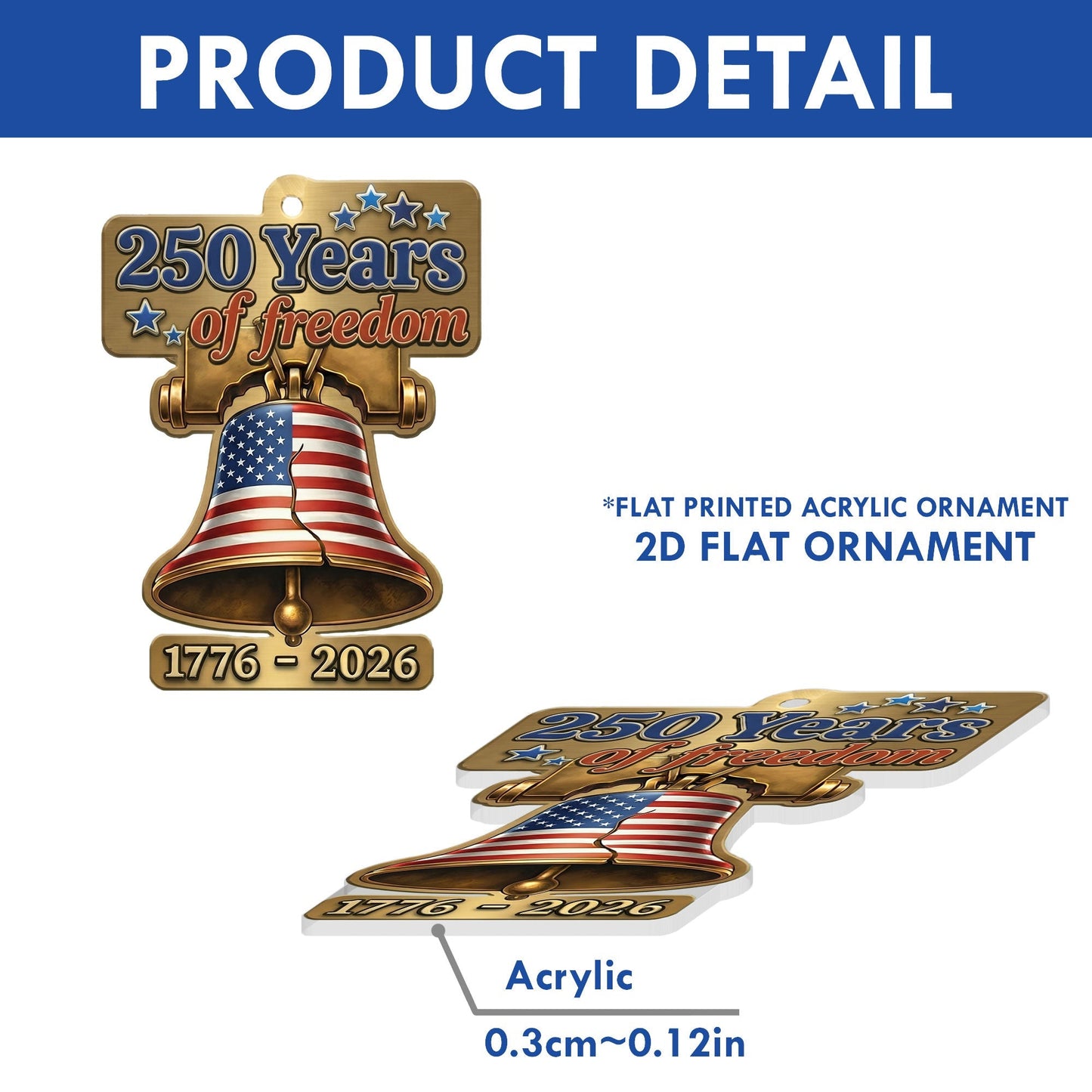 250 Years of Freedom Liberty Bell Ornament - Acrylic Patriotic Hanging Decor