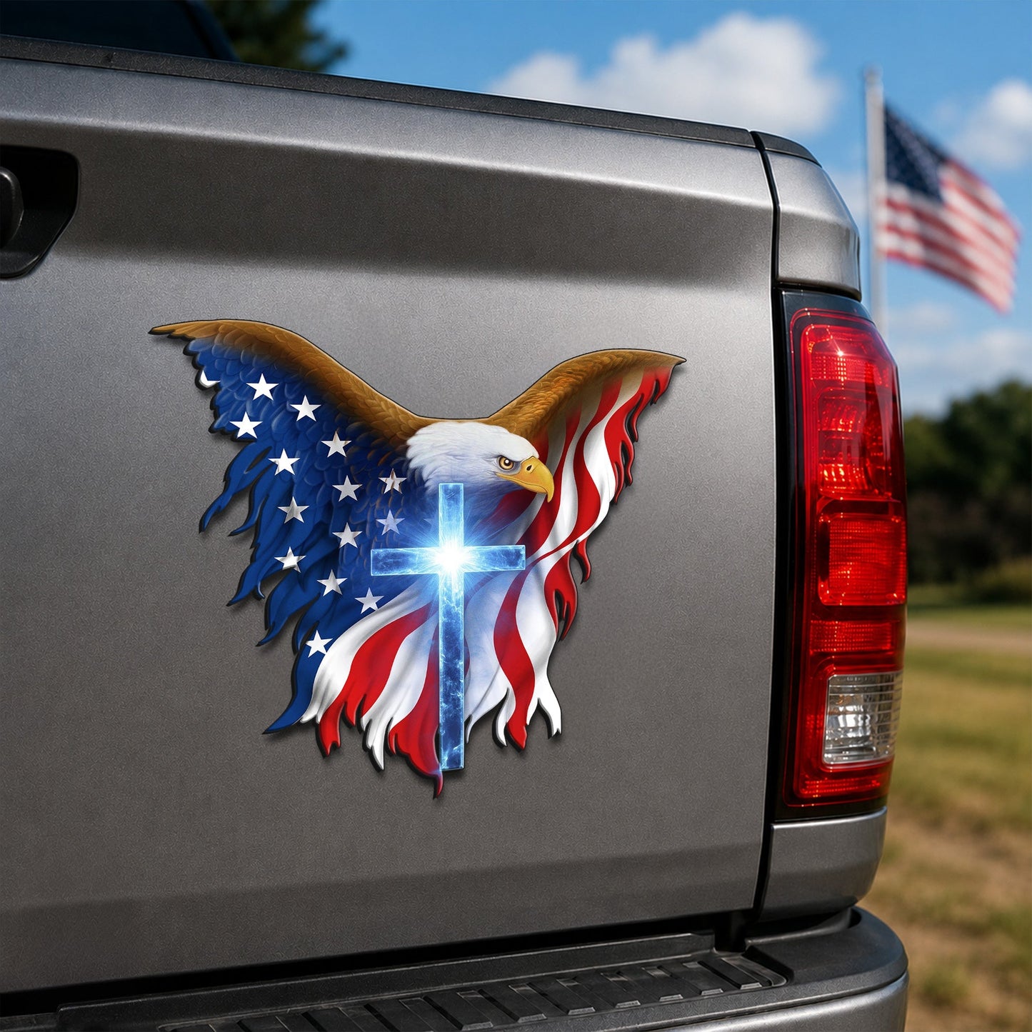 Patriotic Christian Eagle Cross Car Magnet