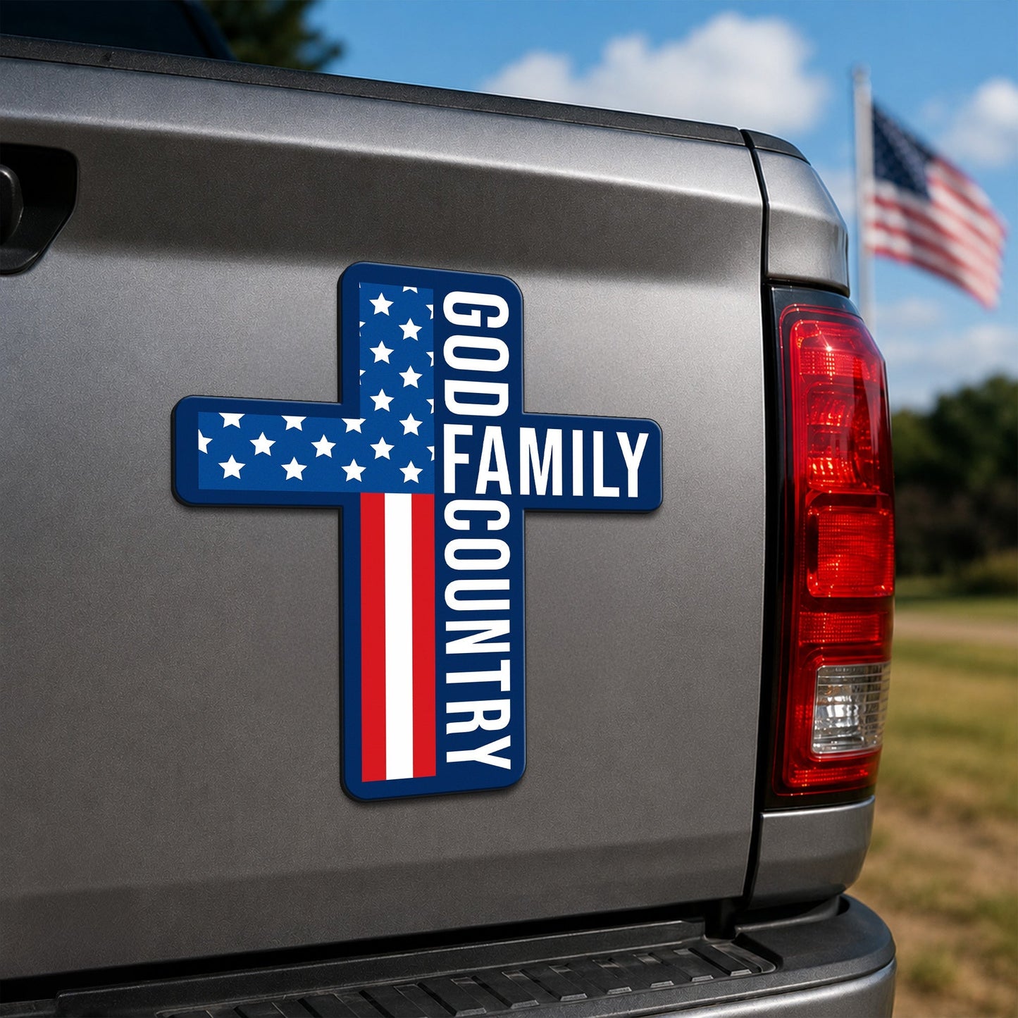 Patriotic Cross God Family Car Magnet - Custom Vinyl Magnet for Faith and Family
