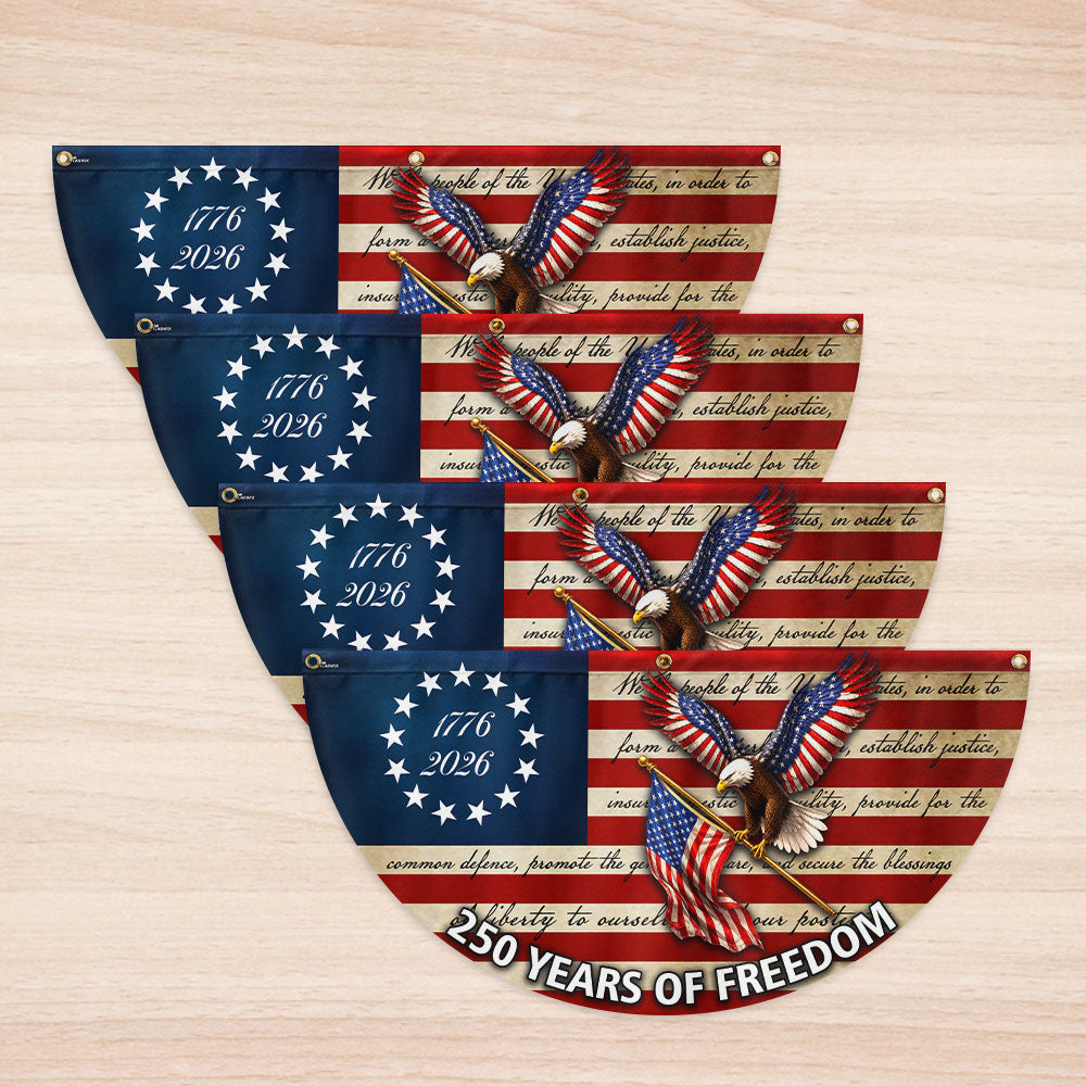 250 Years of Freedom Eagle Fan Flag - Patriotic 1776 2026 Canvas Decor