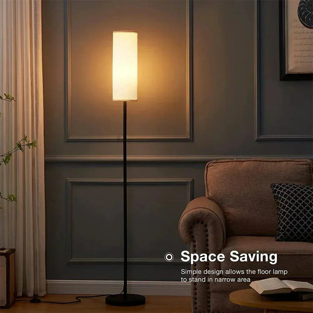 Modern Black Iron Floor Lamp with Fabric Shade and LED Light