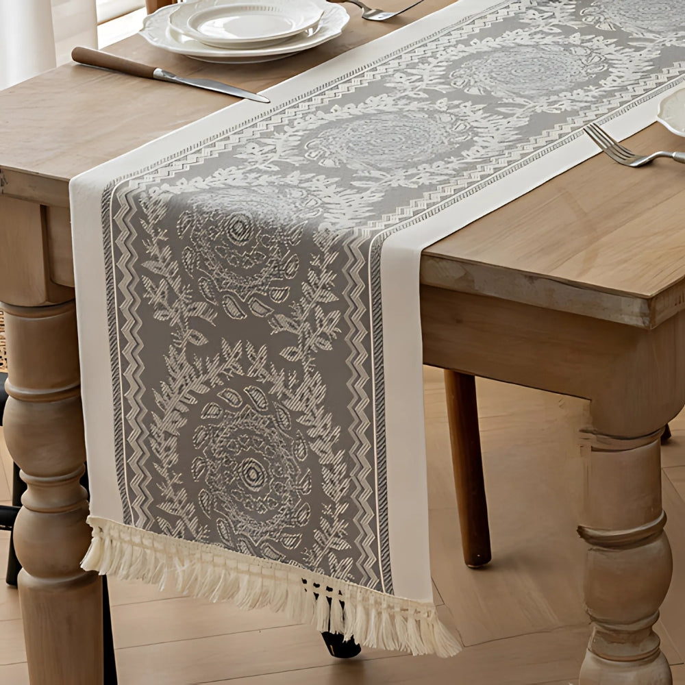 Luxury Woven Linen Table Runner with Tassels