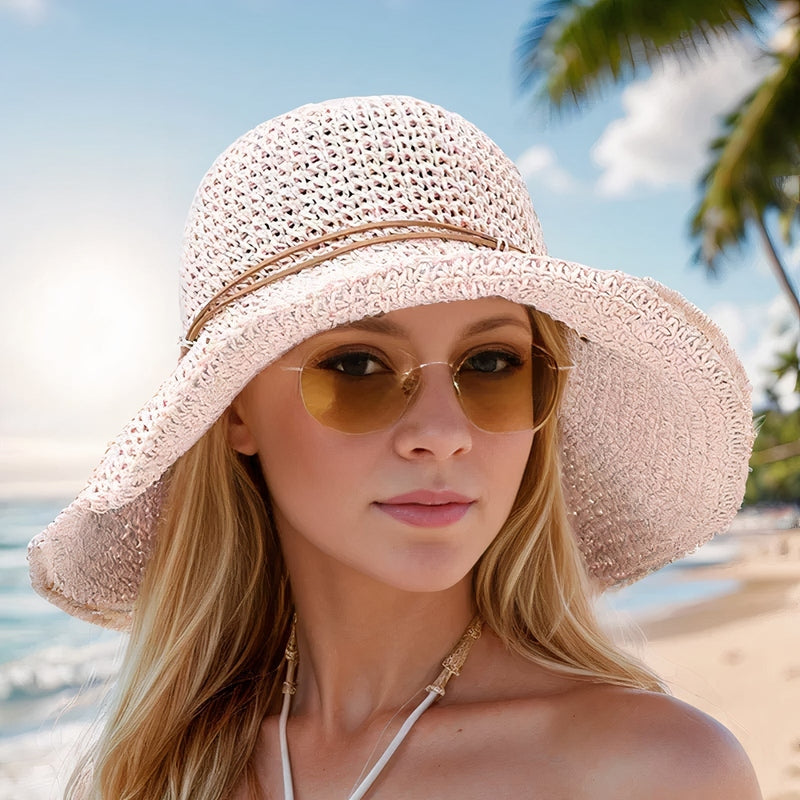 Women's Adjustable Wide Brim Woven Straw Sun Hat