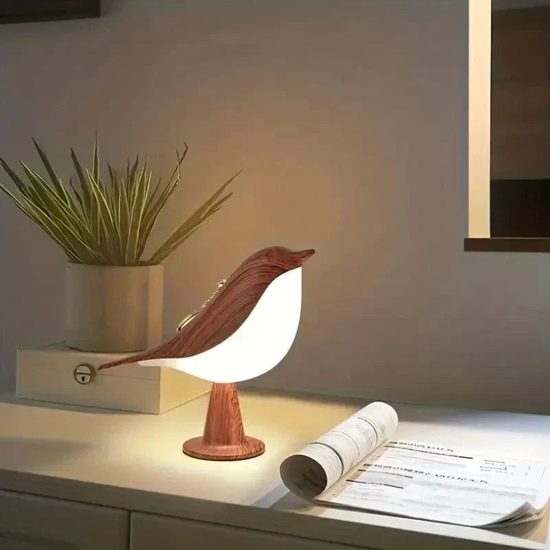 Wood Table Lamp with Bird Design - Natural Aesthetic