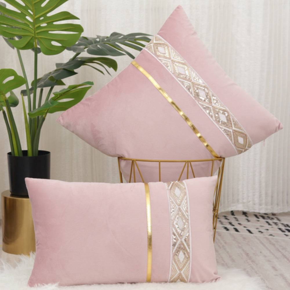 Glamorous Gold Stripe Sequin Cushion Cover