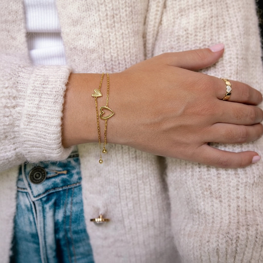 Adjustable Heart Chain Bracelet for Couples - Gold & Silver