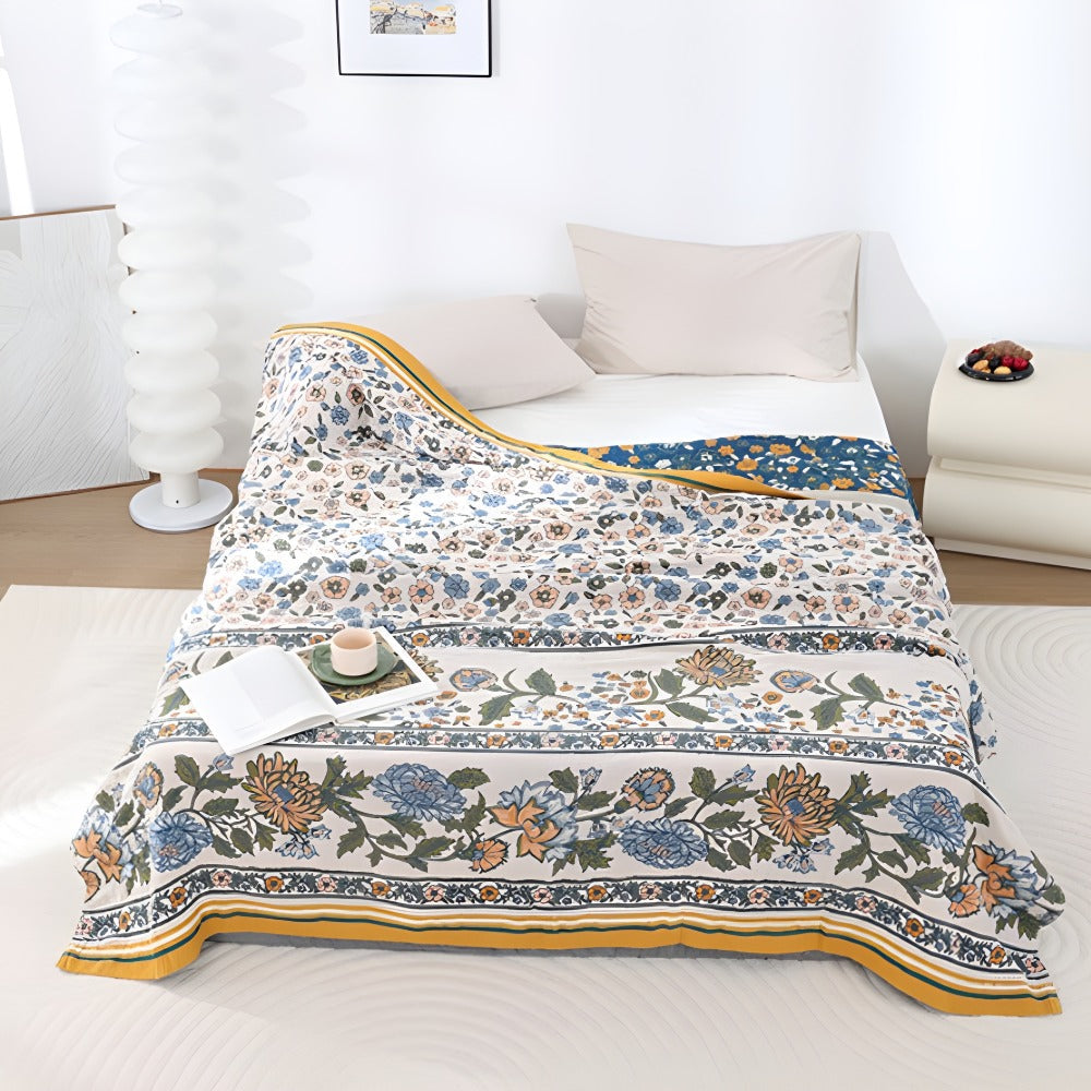 Lightweight Cotton Boho Floral Blanket