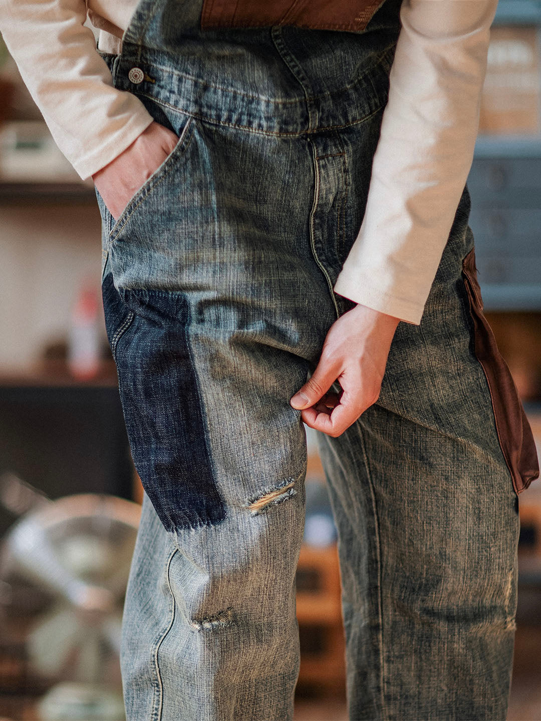 Men's Contrast Denim Overalls with Adjustable Straps