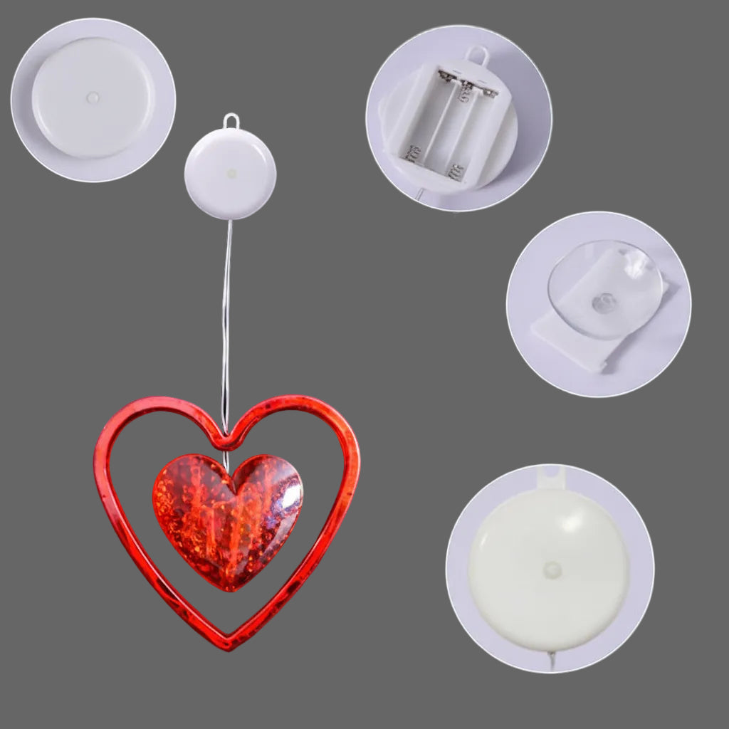 Red Heart Shaped LED Window Light with Timer