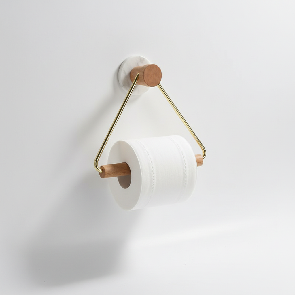 Minimalist Metal and Wood Bathroom Holder Set