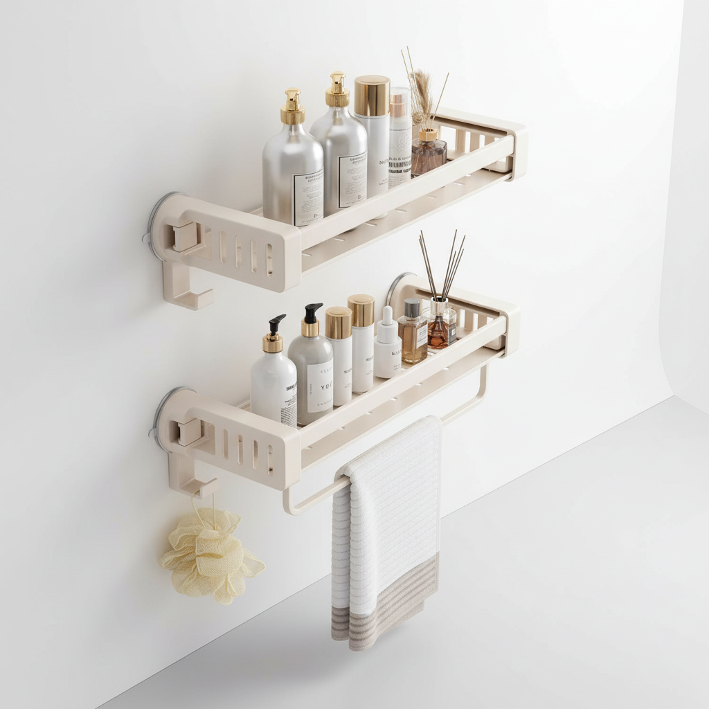 Mount-Free Suction Cup Bathroom Shelf - Rust-Free Aluminum