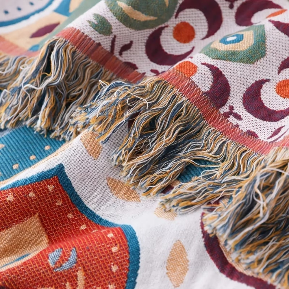Moroccan Mosaic Cotton Blanket with Tassel Edges