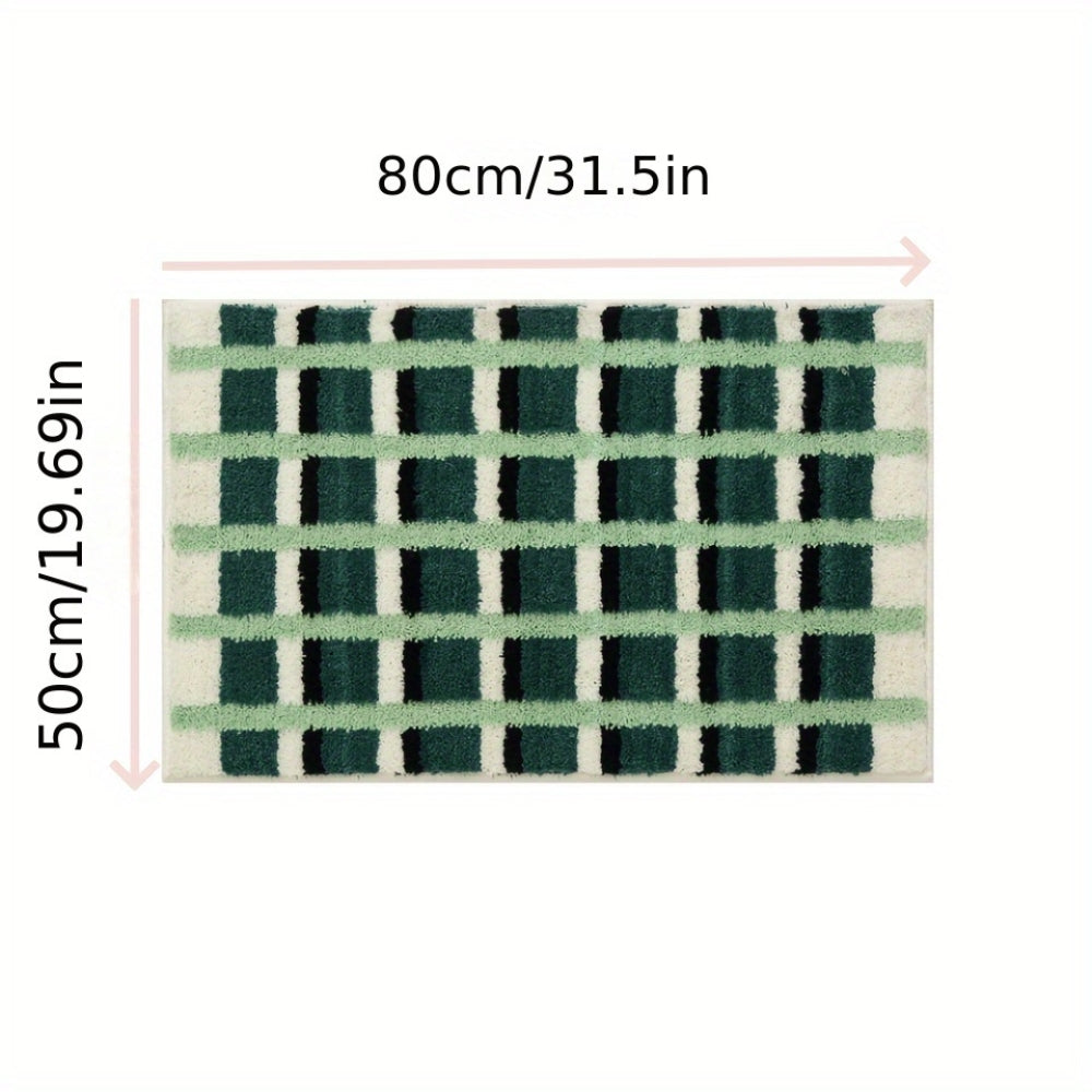 Moss Green Geometric Flocked Bath Mat