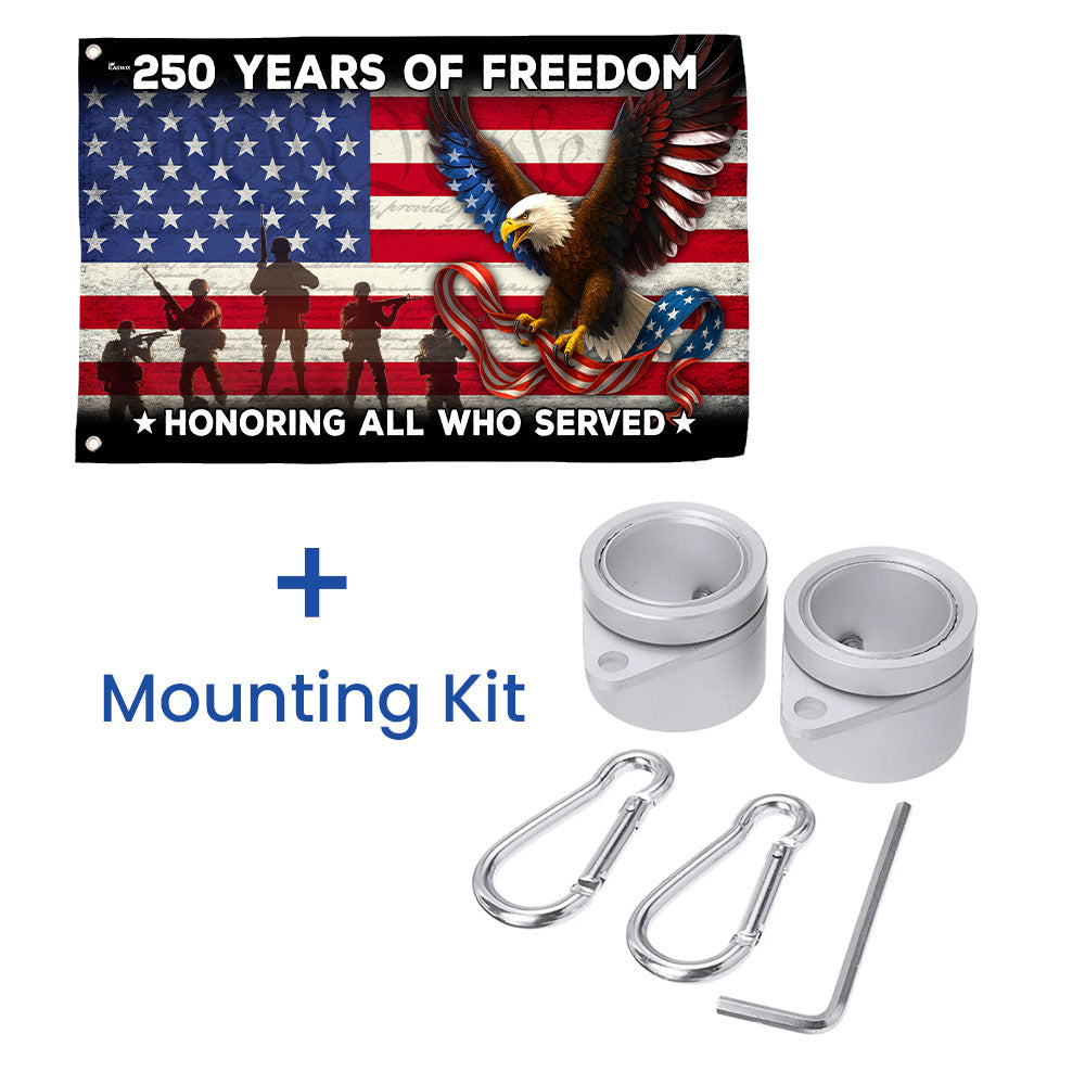 250 Years of Freedom Veterans Eagle Grommet Flag - Double-Sided Canvas