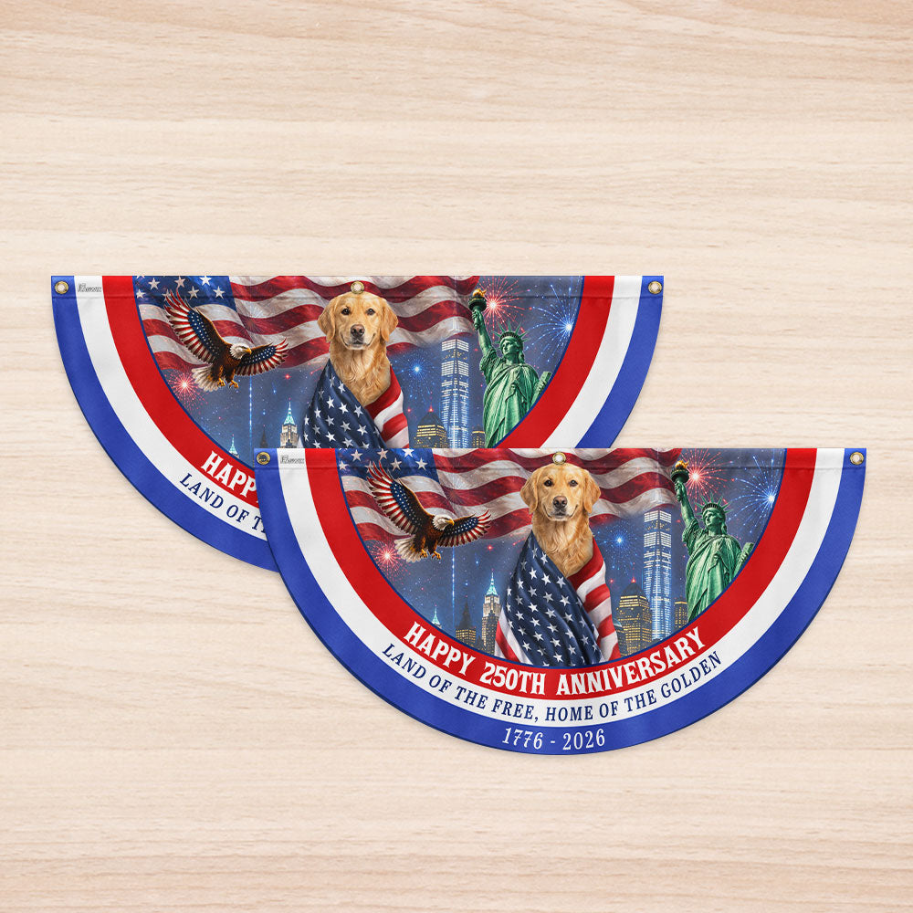 Happy 250th Anniversary Golden Retriever Fan Flag - Double-Sided Canvas Decoration