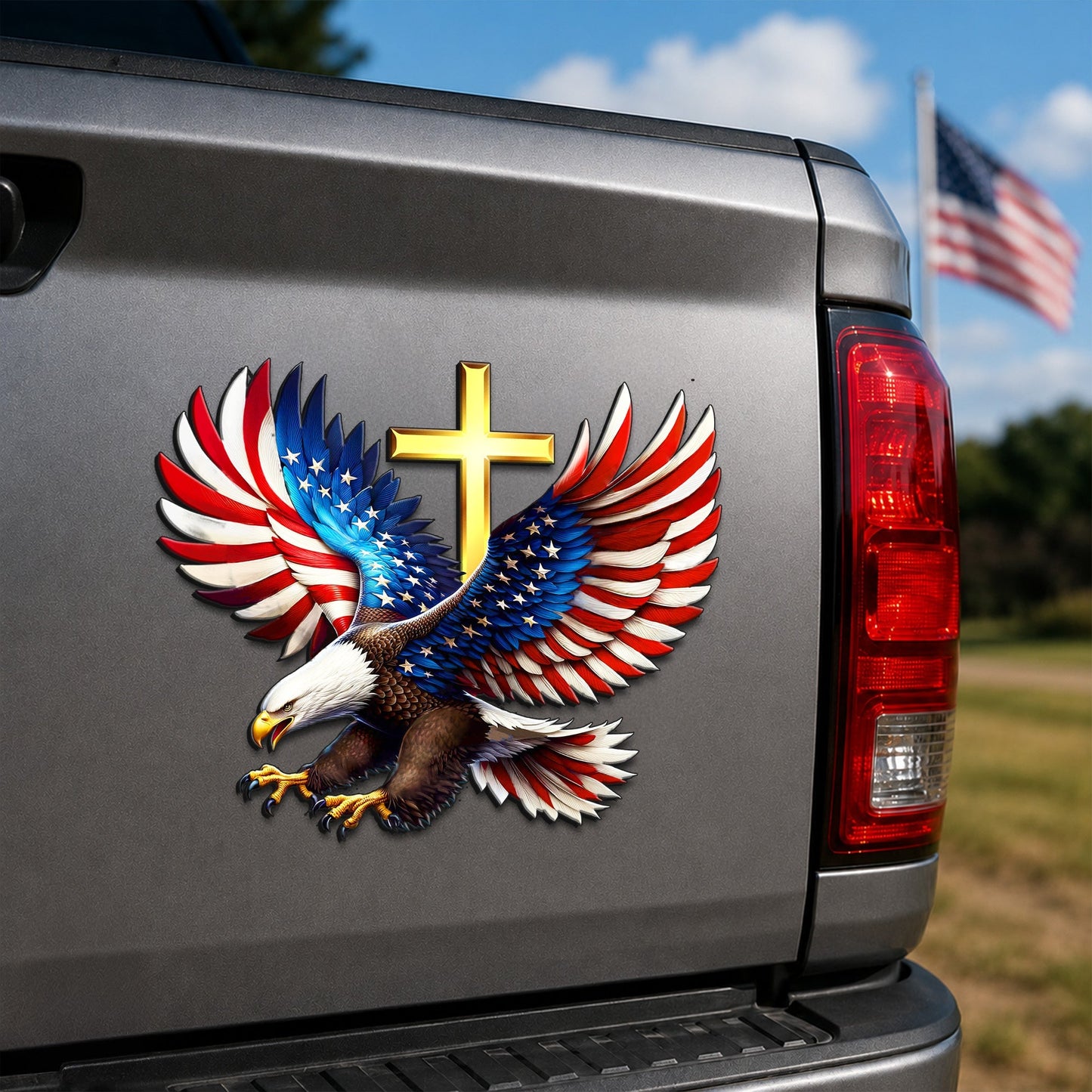 Patriotic Eagle Cross Car Magnet - Custom Christian Vehicle Decor