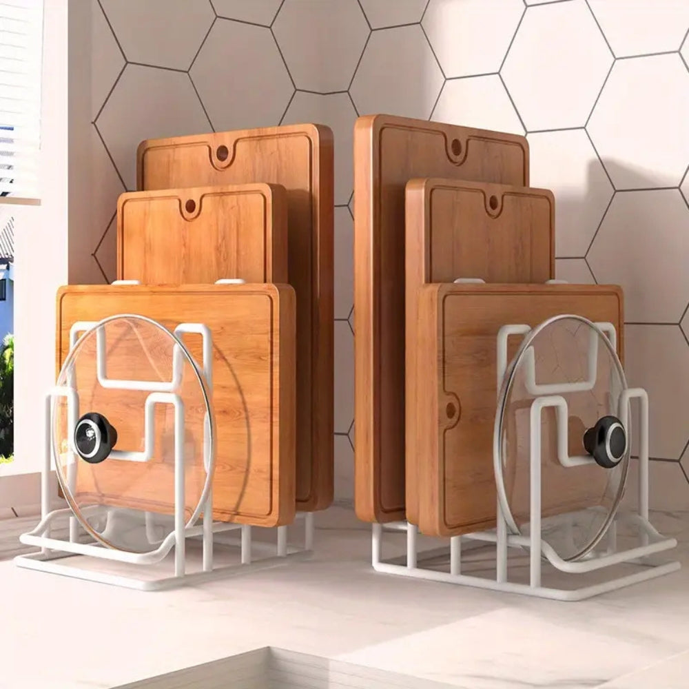 Tiered Metal Pot Lid and Chopping Board Rack