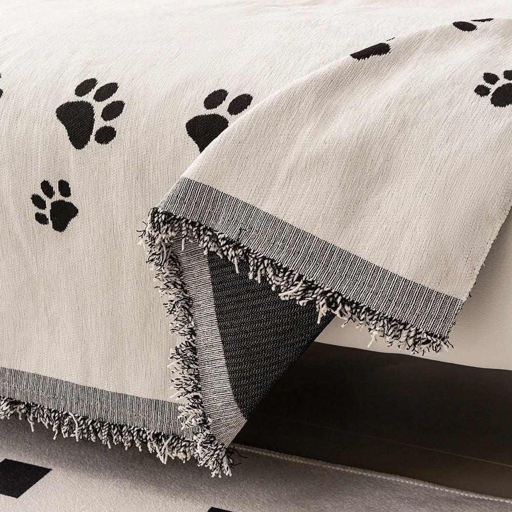 Chenille Cat Paw Sofa Cover with Tassel Edges