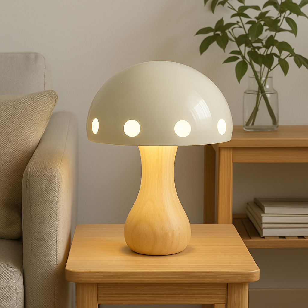 Modern LED Mushroom Table Lamp - Elegant Wood and Resin Accent, 11.8 Inch Height
