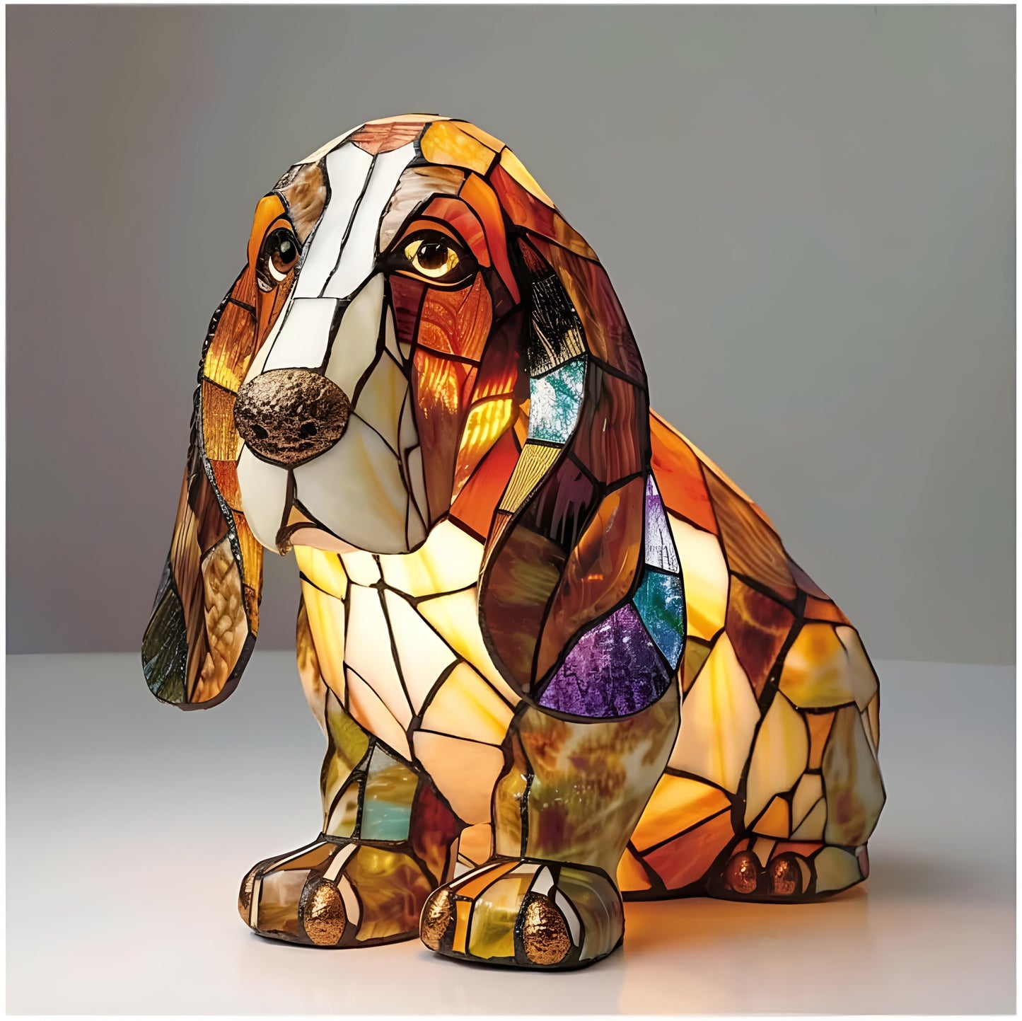 Stained Glass Dog Table Lamp Tiffany Style Pet Decor