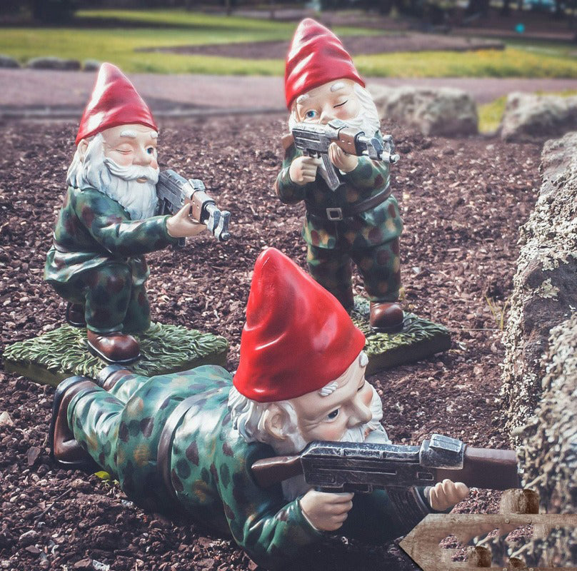 Military Garden Gnome Statue in Camouflage with AK47
