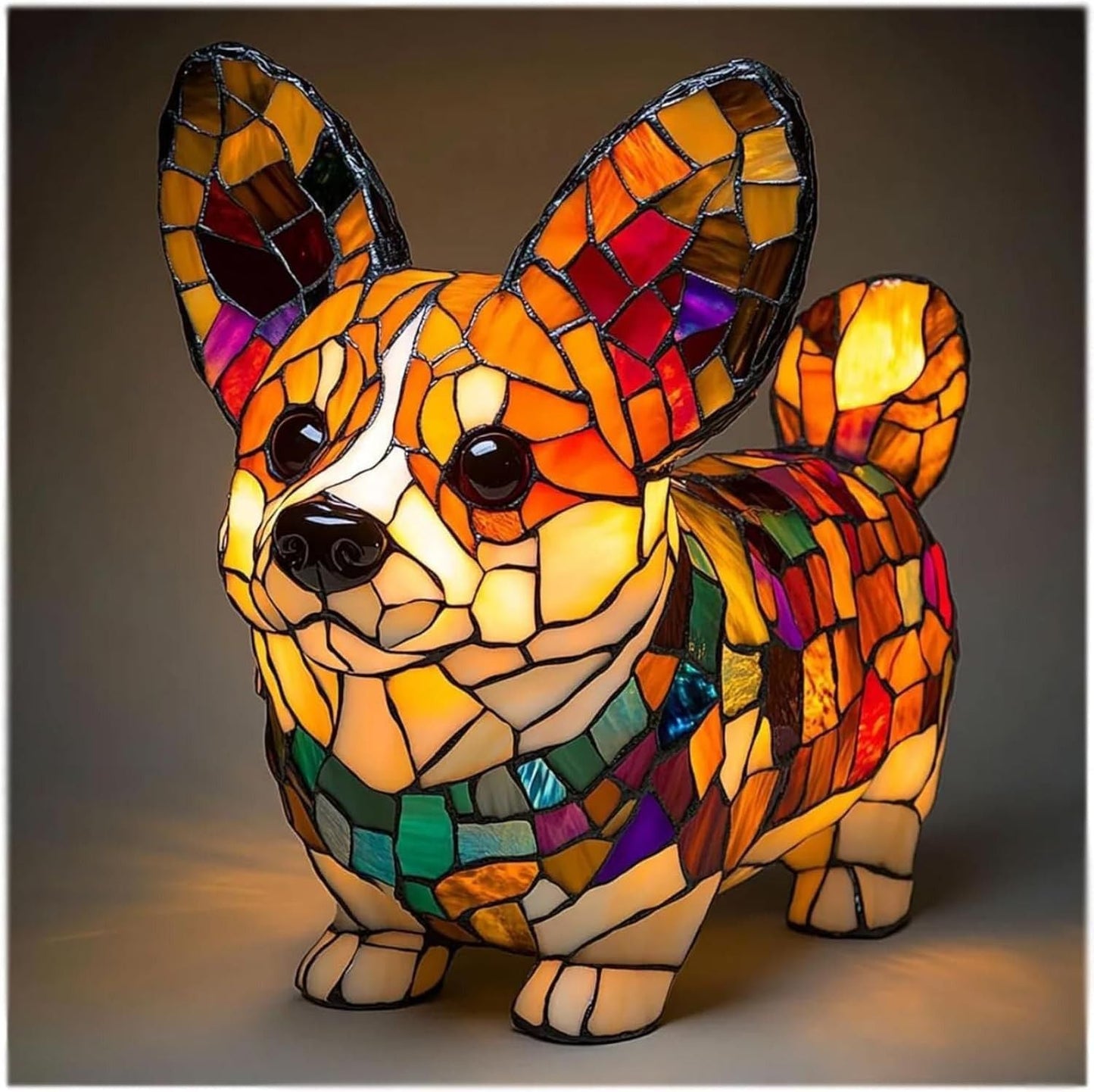 Stained Glass Dog Table Lamp with LED Night Light