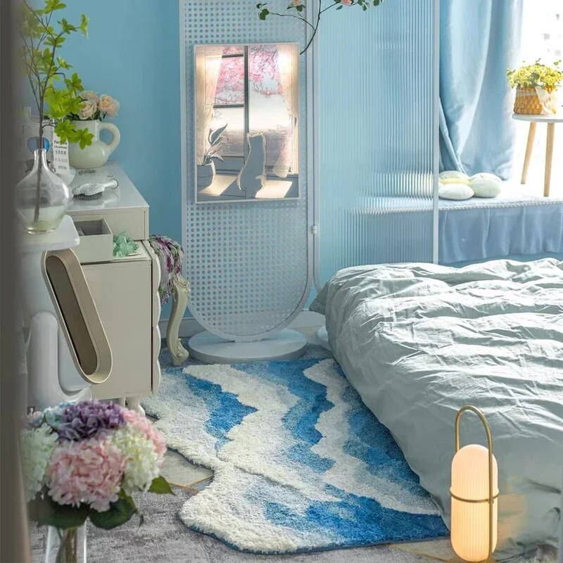 Ocean Wave Non-Slip Flock Area Rug