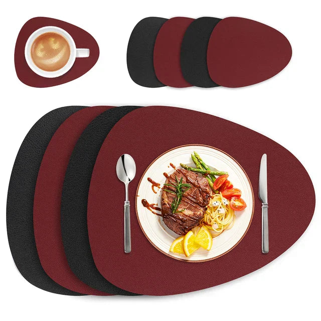 Irregular Waterproof Leather Placemats Set