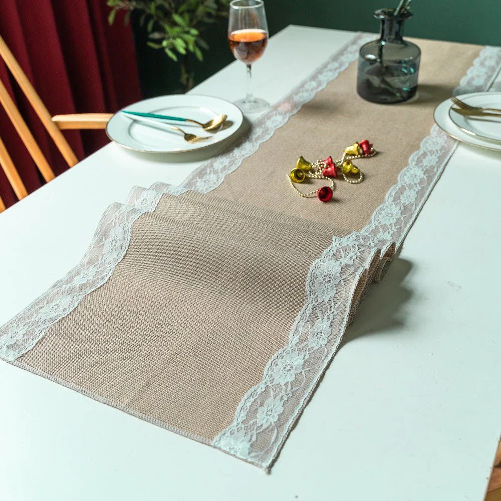 Lace Edge Table Runner with Ornate Blossom Design