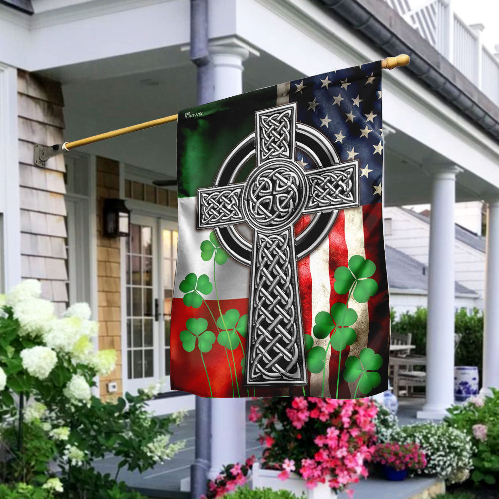 Celtic Irish Flag with Cross and Shamrocks