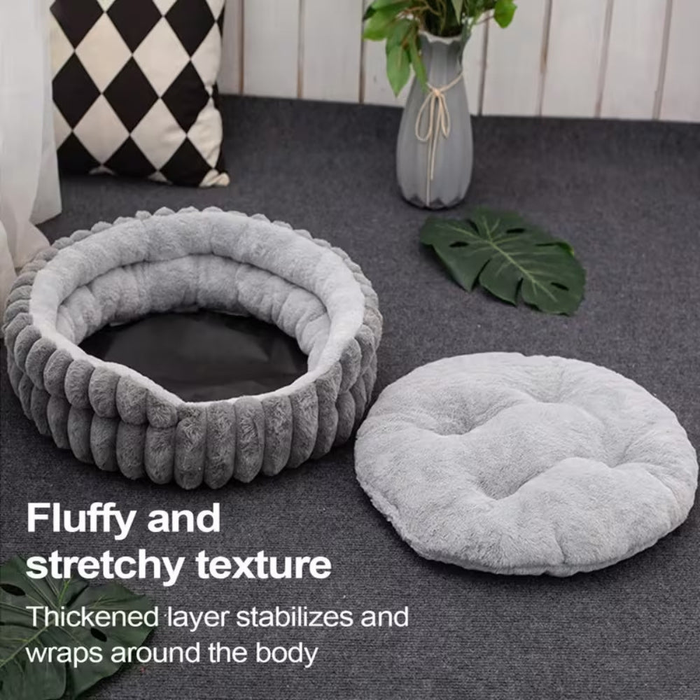 Plush Round Donut Nest Pet Bed for Cats and Small Dogs