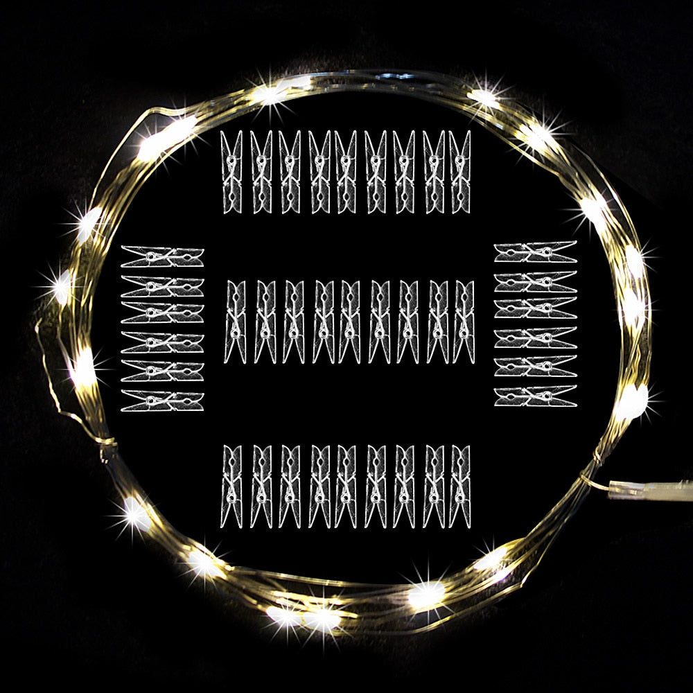 LED Photo Wall Fairy Light String with Clips