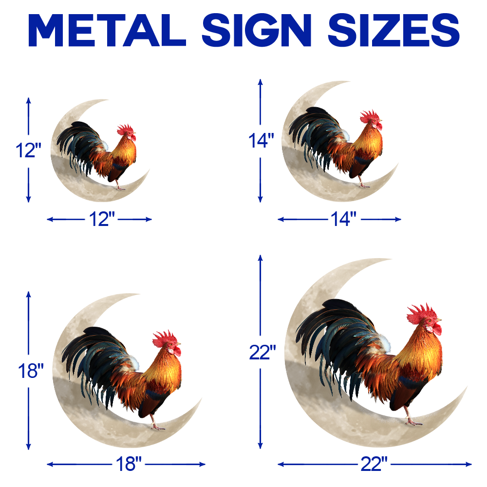 Rooster and Moon Metal Wall Sign, Customizable Farm Decor