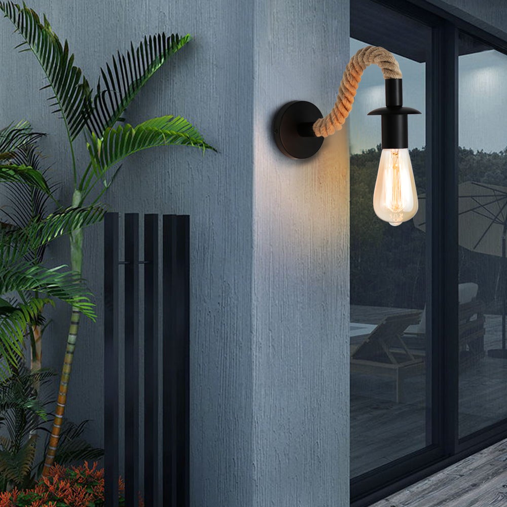 Vintage Black Hemp Rope Wall Lamp