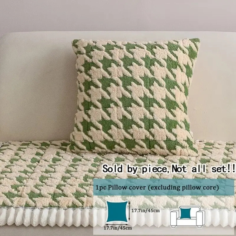 Plush Houndstooth Sofa Cover with Ruffle Trim