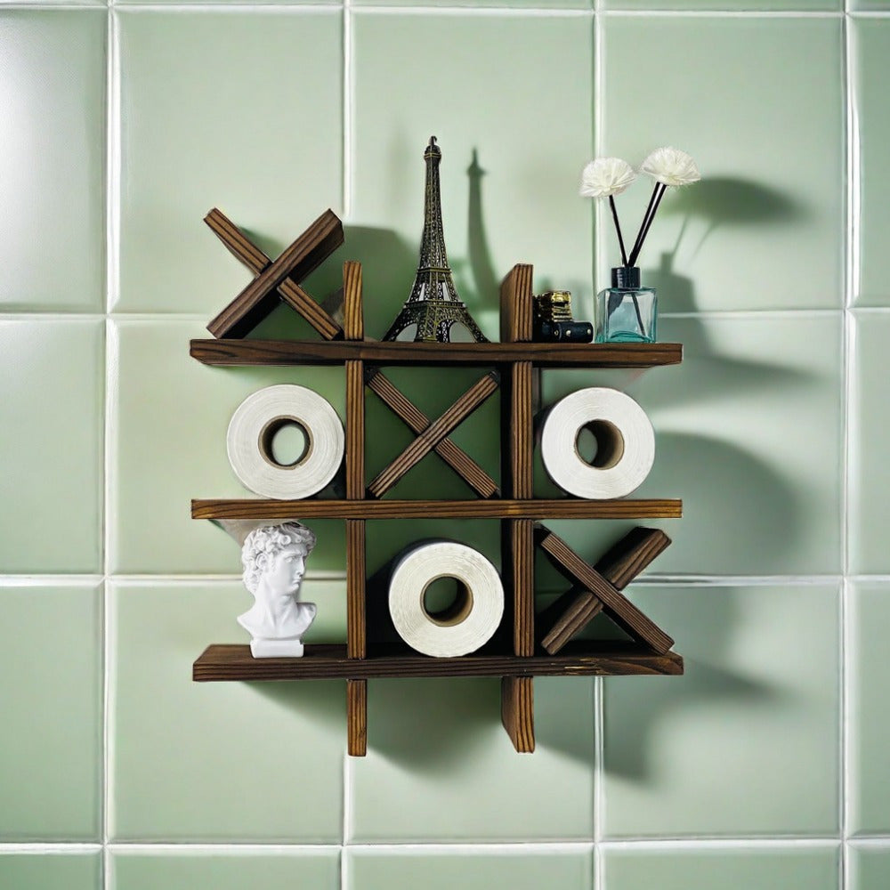 Rustic Pine Wood Wall Shelf for Bathroom Storage