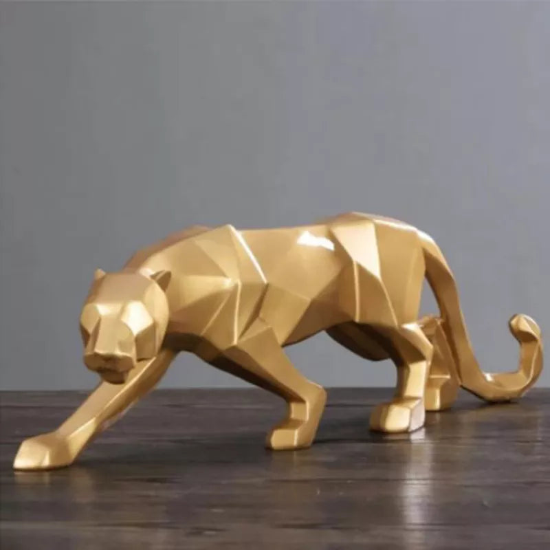 Abstract Leopard Statue in Resin - Modern Geometric Animal Figure for Home Office Decor