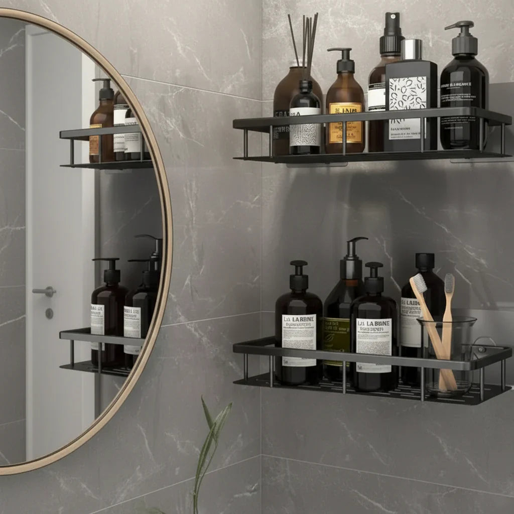 Drill-Free Adhesive Bathroom Shelf - Modern Storage Solution