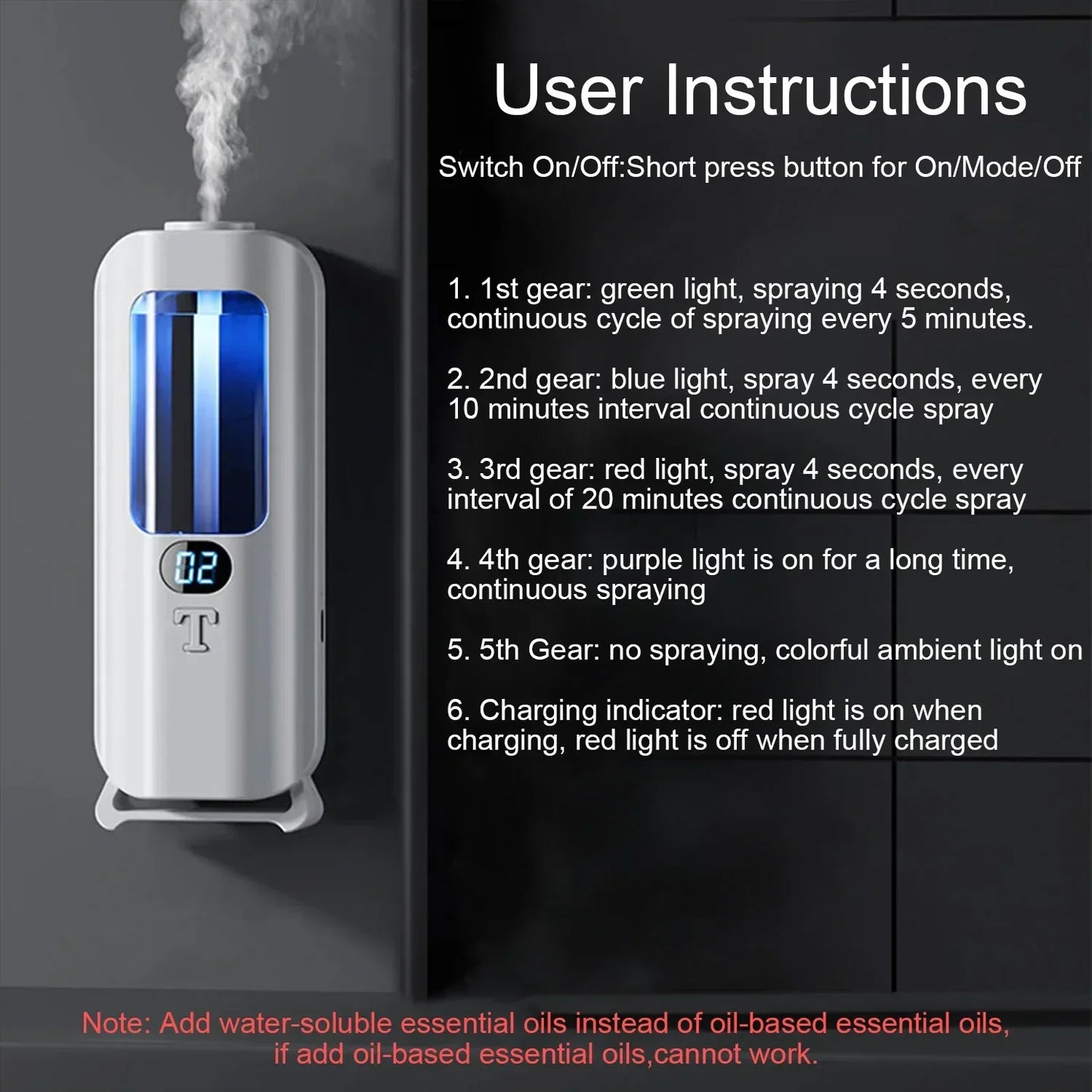 Rechargeable Essential Oil Diffuser with 5 Modes
