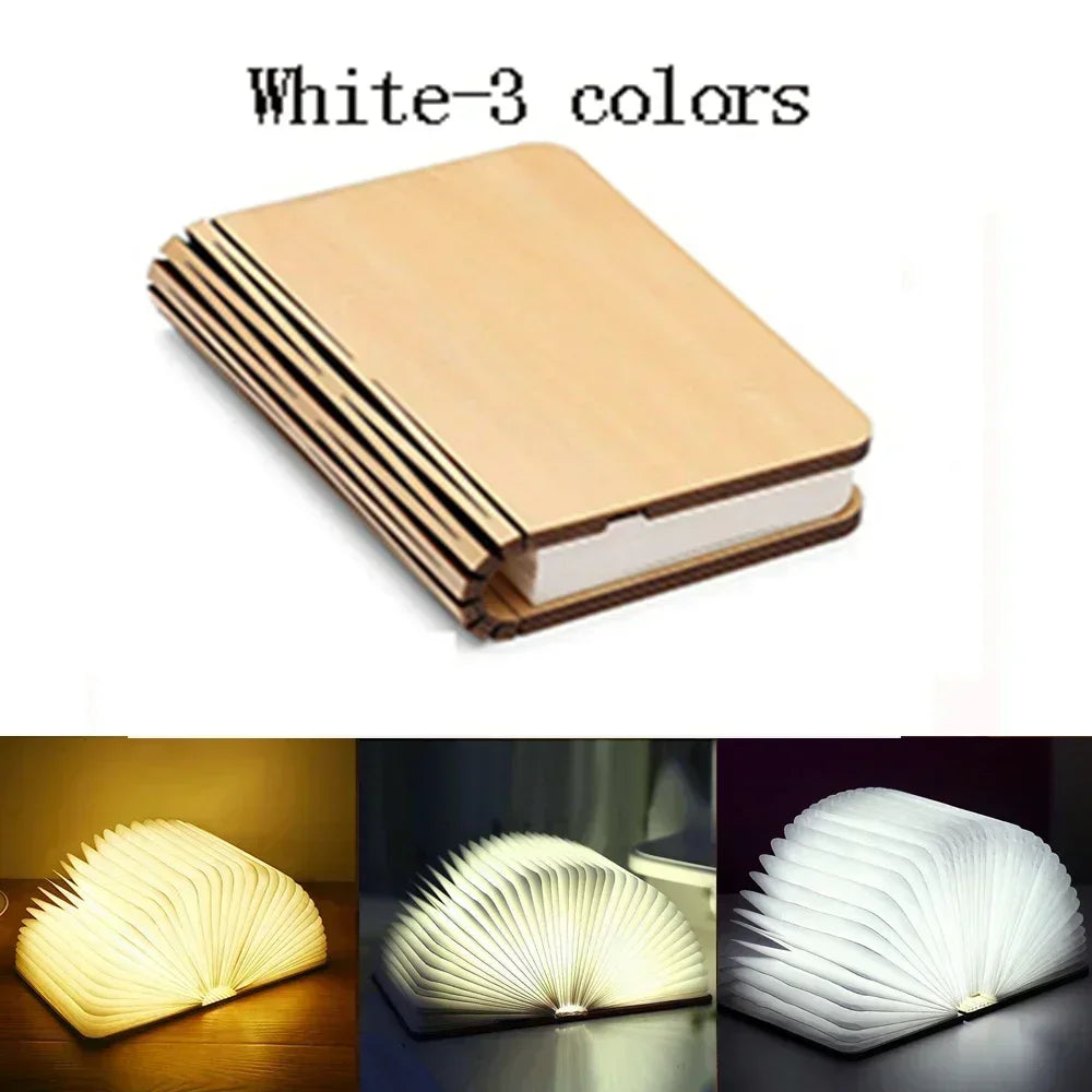 3D Folding Wooden LED Book Light with 7-Color Options