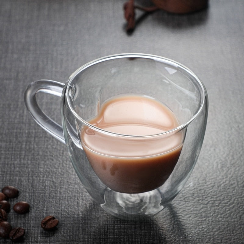 Heart-Shaped Double-Walled Glass Mug Insulated Coffee Cup