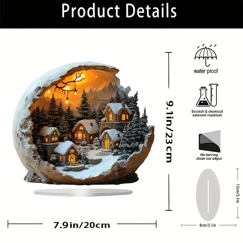 Boho Acrylic Winter Village Table Decoration with Warm Light