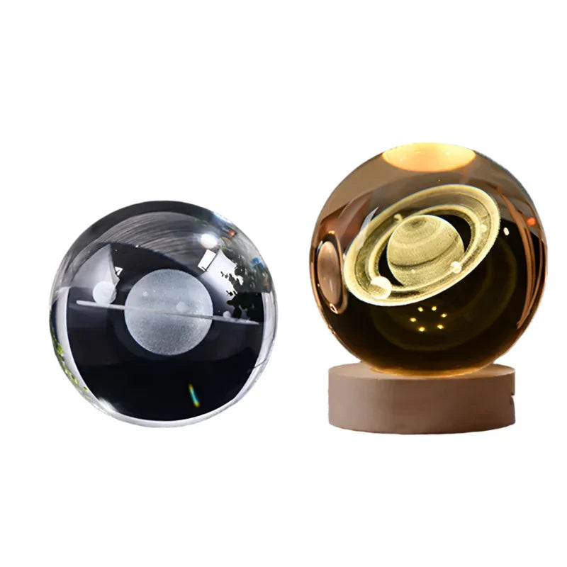3D Crystal Starry Sky Projector Night Light with Wooden Base
