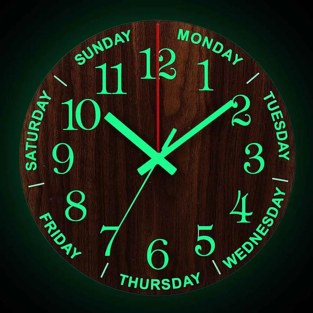 Luxe Wooden Wall Clock with Night Light and Silent Operation