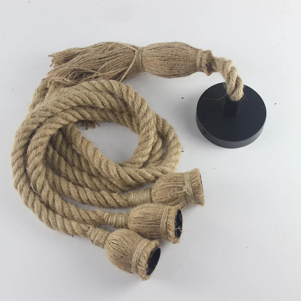 Vintage Hemp Rope Pendant Light with Adjustable Lengths