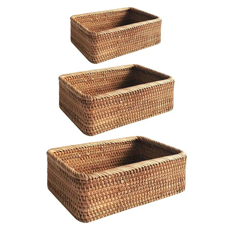 Handwoven Rattan Willow Storage Basket - Rustic Brown Organizer