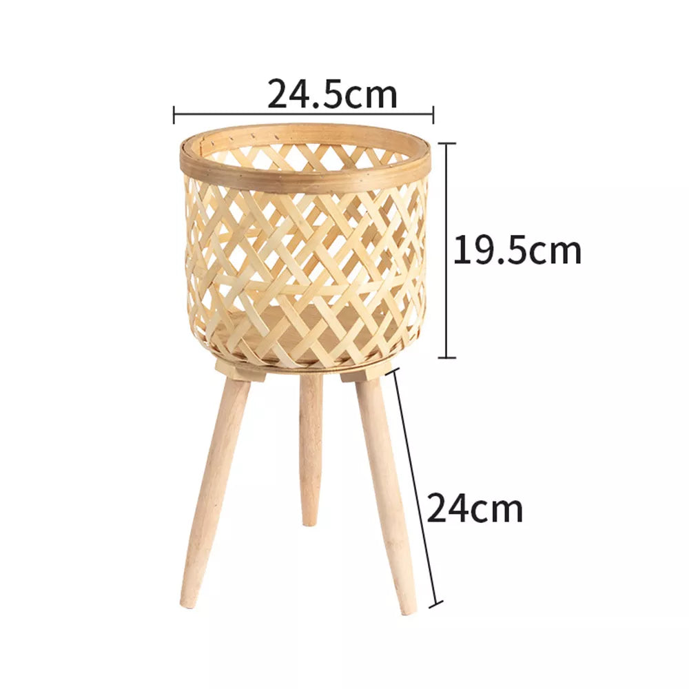 Handcrafted Bamboo Woven Flower Pot with Stand