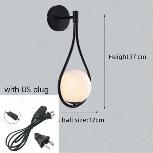 Contemporary Glass Orb Wall Light in Black or Gold